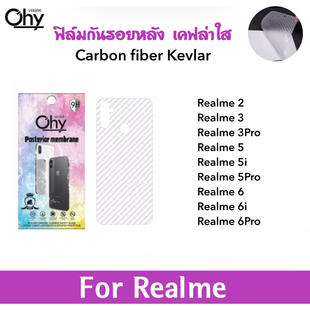 ฟิล์มหลัง Kevlar เคฟล่า For Realme2 Realme3 Realme3Pro Realme5 Realme5i Realme5Pro Realme6 Realme6i Realme6Pro OPPO