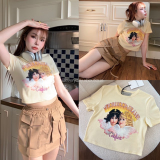 Cupid Angie Top☁️👑(300฿ฟรีส่ง) เสื้อยืดผ้าร่องเล็กสุดฮิต ยืดหยุ่นตามตัว ทรงครอปสั้น พิมพ์ลายแองจี้ ที่กำลังฮิตสุดๆ valen