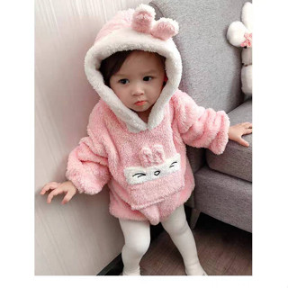 babytk ✨พร้อมส่ง✨ ฮู้ดขนสัตว์ชมพูกระต่าย