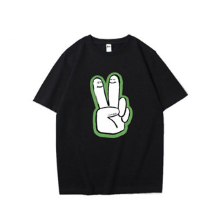 Gesture Y เสื้อยืดนักเรียนที่ฮิต แขนสั้นพิมพ์ลายเสื้อผ้าเทรนด์เสื้อยืดคอกลม