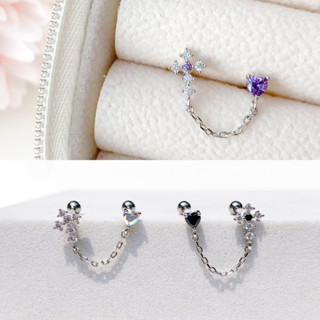 จิวต่างหูเกาหลี More Than Piercing: C024 Heart Cross Chain