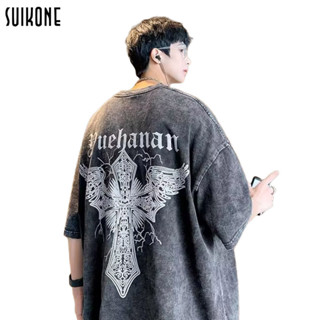 Suikone เสื้อยืดผู้ชาย แขนสั้น แฟชั่นชาย แต่งลายด้านหน้า ลายใหม่สไตน์เกาหลี รุ่น