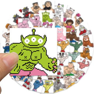 ✨พร้อมส่ง✨Cartoon funny พิกเซล คนกล้าม pixel muscle man Sticker Disney Hello kitty Toystory Stitch 50pcs