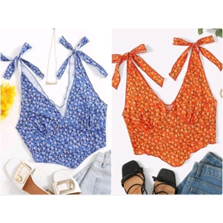 พร้อมส่ง เสื้อผูกไหล่, เสื้อไปทะเล Summer Crop Top Tie Shoulder