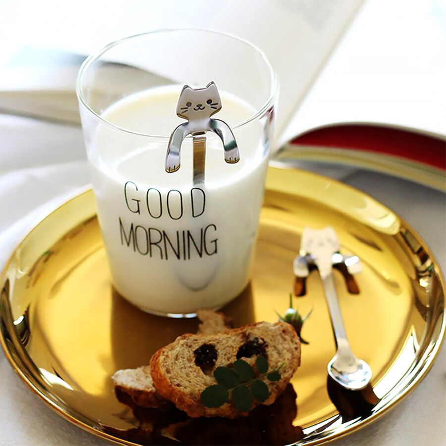 Alechaung ช้อนกาแฟ แมวเกาะแก้ว สเตนเลส รูปแมวน่ารัก สำหรับแก้วกาแฟ