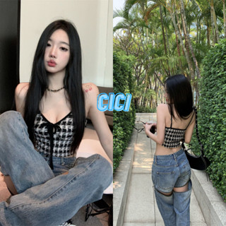 Cici(NO.Y1538)สายเดี่ยวทอลายสลับ ดีเทลผูกโบว์หน้าอกน่ารักมากๆแฝงความแซ่บ ไปในตัวแบบกรุบๆ