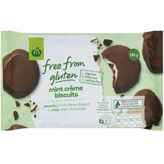 นำเข้าจากออสเตรเลีย🇦🇺บิสกิตช็อกโกแลตสอดไส้ครีมมิ้นท์ ไม่มีกลูเต้น Free from gluten mint chocolate cream biscuit145g.