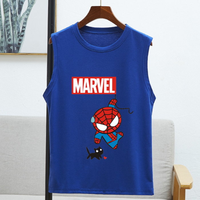 ฤดูร้อน ที่นิยมมาก ที่สุด รูปแบบสไปเดอร์แมนการ์ตูน เสื้อแขนกุด 8สี S~3XL