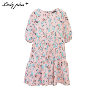 Lady Plus เดรสแขนบอลลูนลายดอกไม้ | Floral Print Dress with Puff Sleeves ชุดเดรส สีชมพู