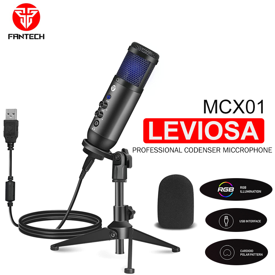 Microphone FANTECH MCX-01 LEVIOSA RGB Professional Condenser Microphone ไมค์อัดเสียง ไมค์โลฟ์สด ไมค์