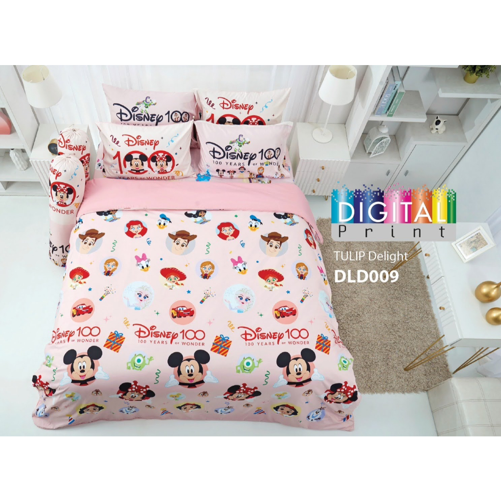ลิขสิทธิ์แท้💯%DLD009:ลายมิคกี้เม้าส์ Mickey Mouse:Tulip Delight DIGITAL Printชุดเครื่องนอนทิวลิปชุดผ้าปูที่นอน3.5,5,6ฟุต