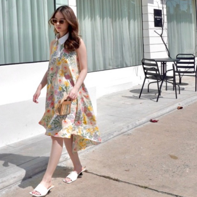 DL4-- Jolly dressy เดรสเชิ้ตคอปกเเขนกุดลายดอก 🥑✨💖🌷