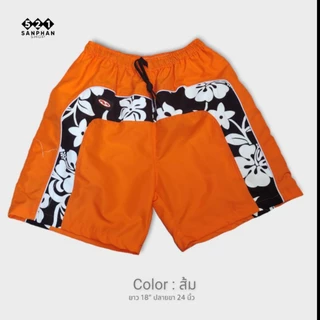 MLN กางเกงขาสั้น/ลายดอก ยาว 21“เอวยางยืด ผ้าร่ม ลายโค้งดอก สวมใส่สบาย