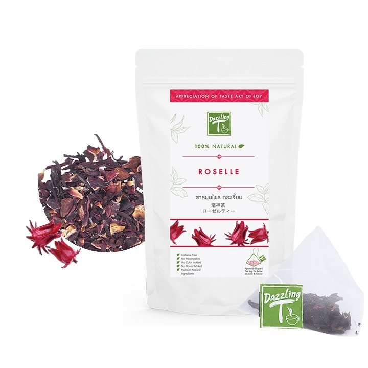 Dazzling T ชาสมุนไพรกระเจี๊ยบแดง Roselle Tea แก้กระหาย มีวิตามินซี แคลเซียมสูง ขนาด 12 x 1.5 g. Tea 