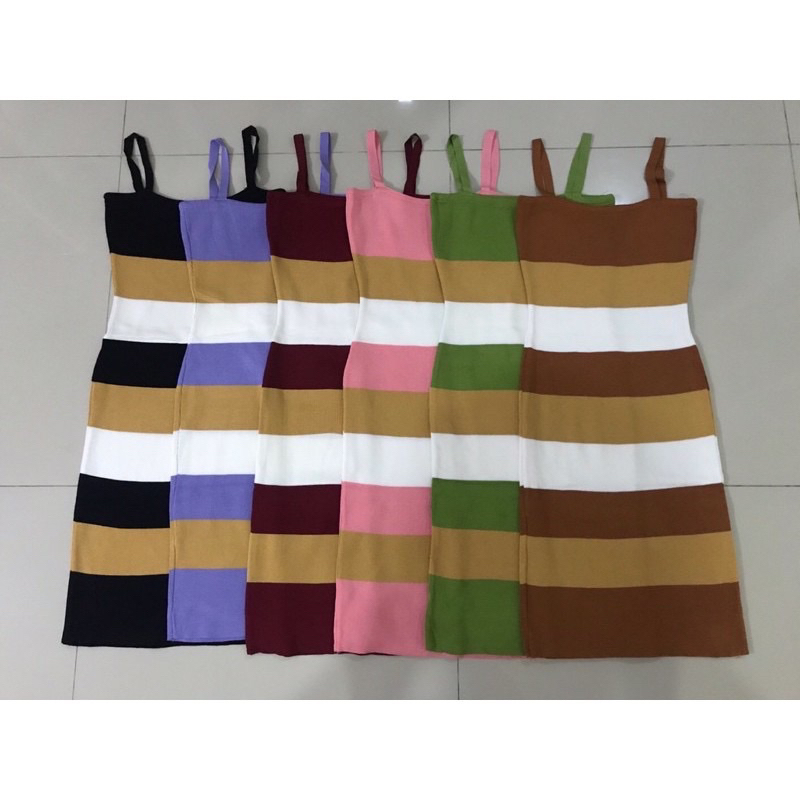 พร้อมส่ง📌เดรสสายเดี่ยวไหมพรมลายทาง🆕 - รูปที่ 5