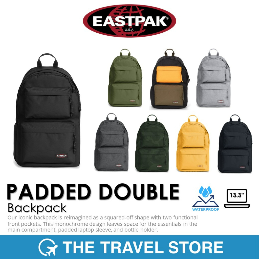 EASTPAK Padded Double Backpack กระเป๋าเป้ กระเป๋าเป้ รองรับคอมพิวเตอร์ 13 นิ้ว มีที่ใส่ขวดน้ำ