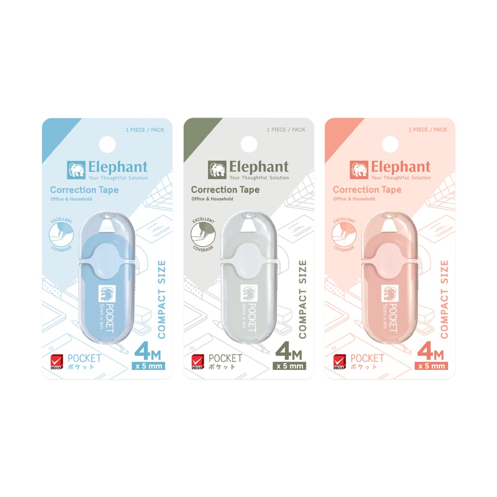 เทปลบคำผิด ลิควิดเทป ปากกาลบคำผิดElephant (ตราช้าง )รุ่น Pocket คละสีจำนวน 1 ชิ้น