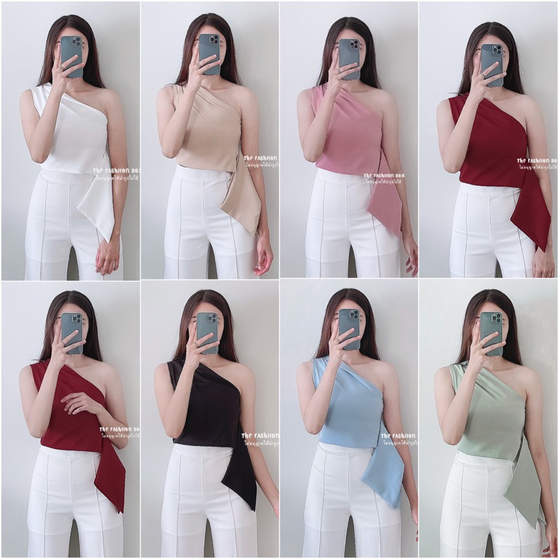 Pomie Top เสื้อปาดไหล่ ชายยาว ผ้าดีมากก (6 สีพร้อมส่งค่า)