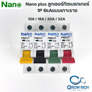 ลูกเซอร์กิต ยี่ห้อ NANO 1P 10A 16A 20A 32A ขนาด 6kA (ล็อคราง DIN) เซอร์กิตเบรกเกอร์ เบรกเกอร์ วัสดุคุณภาพดี