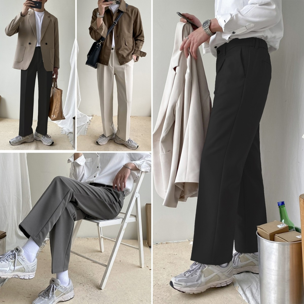 [ M-XXL ] สินค้ายอดฮิต MMPM0020 กางเกงลำลองผู้ชาย สแล็คขายาว สไตล์เกาหลี Gray, Black, cream