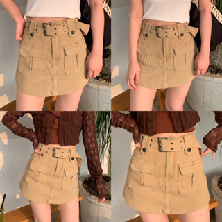 [ใส่โค้ด WYNUWC ลดทันที 45฿ ]🧺🧸Belt y2k skirt🧺🧸 กางเกงกระโปรง s/m/l/xl