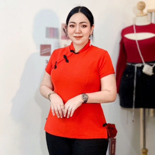 🧧พร้อมส่ง🧧100KG Plus size เสื้อตรุษสาวอวบ กี่เพ้าสาวอวบ เสื้อคอจีน กี่เพ้าไซส์ใหญ่ รุ่นปิงปิง C15