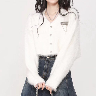 เสื้อคาร์ดิแกนถักขนมิงค์กำมะหยี่นุ่มต้นฤดูใบไม้ผลิปี 2023 ใหม่สำหรับผู้หญิง