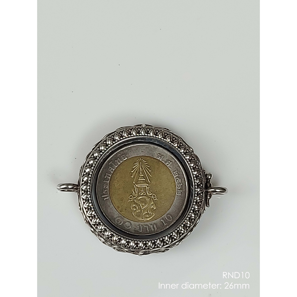 RND10Silver925 Round amulet casing inner diameter 26mm กรอบพระเงินแท้925 กลม ภายในประมาณเหรียญสิบบาท 26mm