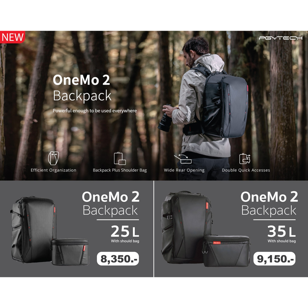 [รุ่นใหม่] กระเป๋ากล้อง PGYTECH Onemo 2 Backpack 25L Black / 35L Black สินค้าประกันศูนย์ไทย