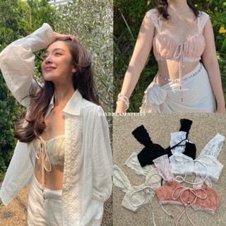 💫พร้อมส่ง💫(( ดำ )) Lace lady bra - crop top ครอปสายเดี่ยว ผ้าลูกไม้ งานพรีเมี่ยม มีซับใน แบบดารา เซเลปใส่