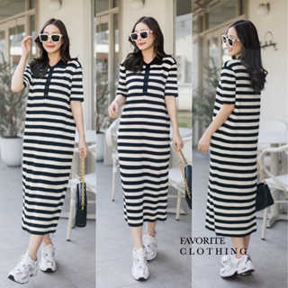 🌈🌿🌼🌺🌸🧡🤎🇰🇷 Knit Stripe Polo Maxi Dress