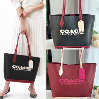 🎀 (สด-ผ่อน) กระเป๋าสีดำ สีแดง CE734 Coach Shop KIA TOTE IN COLORBLOCK