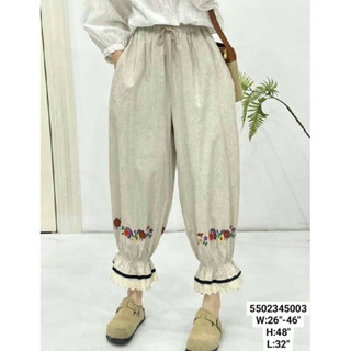 Japanese styled freesize long pants กางเกงเอวยางยืดปักปลายขา