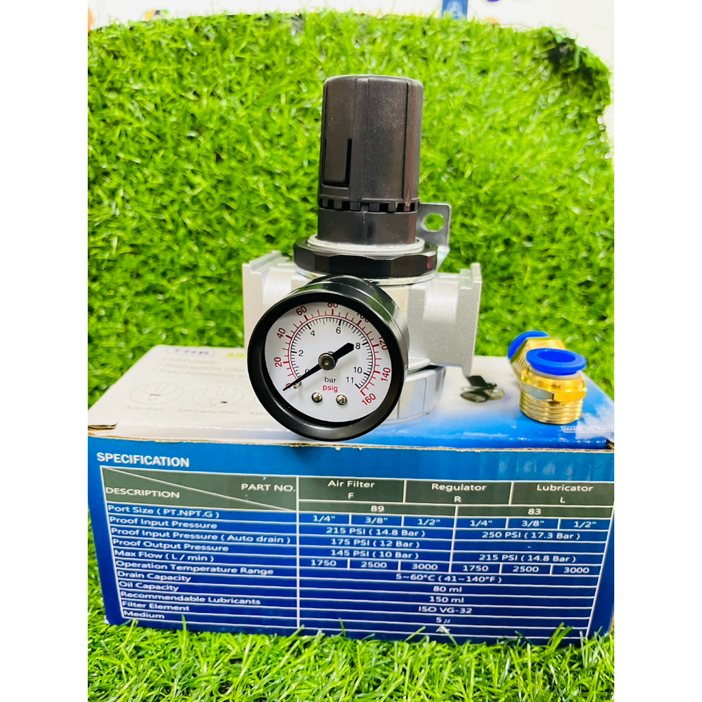 THBตัวตั้งลม ตัวปรับลม (REGULATOR ) พร้อมเกจ์วัดลม รุ่นR80  (ขนาด1/4"  3/8"  1/2") (Made in Taiwan)