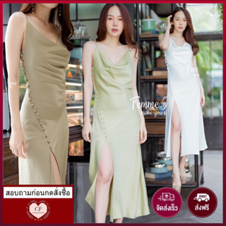 ♥️ M3 มี15สี Dress เดรสยาว สายเดี่ยว คอถ่วง ผ้าวู้ดดี้ซาติน เดรสออกงาน ชุดออกงาน ชุดไปงานแต่ง เดรสสีพื้น เดรสสวยๆ Femme