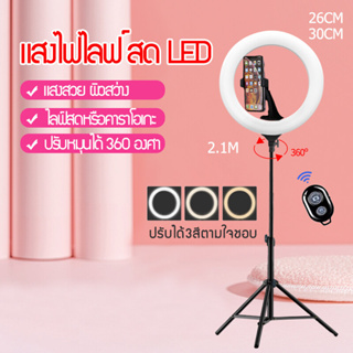 🔥พร้อมส่ง ⚡ ไฟไลฟ์สด ไฟวงแหวน LED ไฟสด ไฟถ่ายรูป ไฟไลฟ์สดมีขาตั้งไฟ โหมดไฟ 3 สี / 10 ระดับความสว่าง 16cm ring light