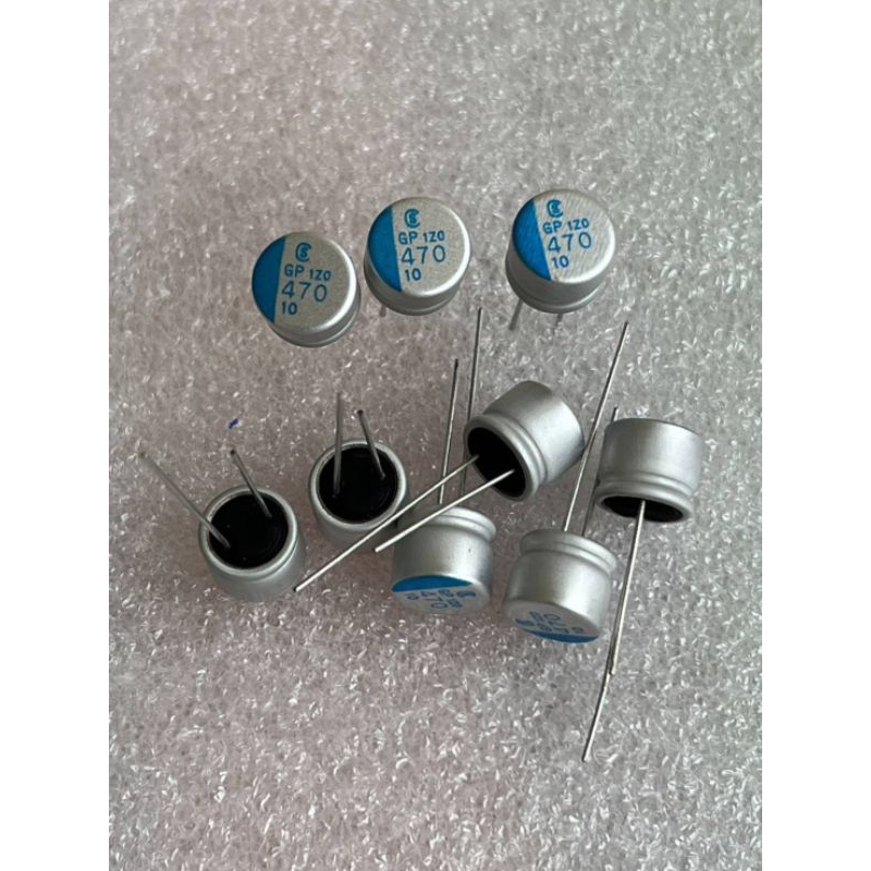 คาปาซิเตอร์ 470UF 10V  470UF 10V ขนาด7x10mm. (10ชิ้น) 470UF 10V 470UF 10V  470UF 10V ตัวสีเงินแถบสีฟ