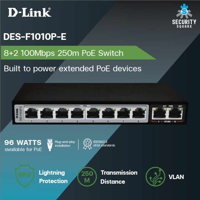 Switching Hub 8 Port D-LINK DES-F1010P-E (7'',8 POE,+2 Uplink)
