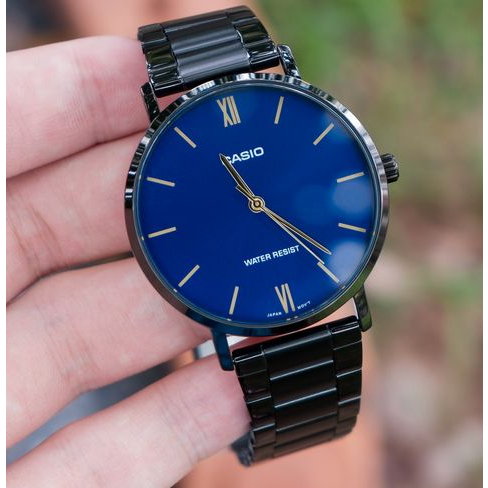 นาฬิกา Casio รุ่น MTP-VT01B-2B นาฬิกาผู้ชาย สายแสตนเลสสีดำ หน้าปัดน้ำเงิน- ของแท้ 100% รับประกันสินค