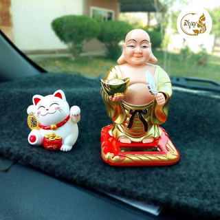 แมวกวัก Lucky Cat แมวกวักนำโชค พระสังกัจจายน์ โซล่าเซล ถือก้อนทอง พลังงานแสงอาทิตย์