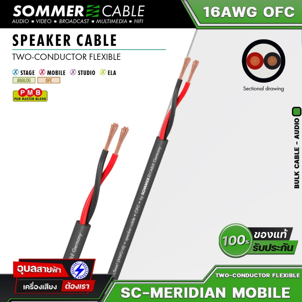 Sommer Meridian Mobile SP215 16AWG สายลำโพง เครื่องเสียง ทองแดง 2x1.5mm OFC 6.8มม Speaker Cable