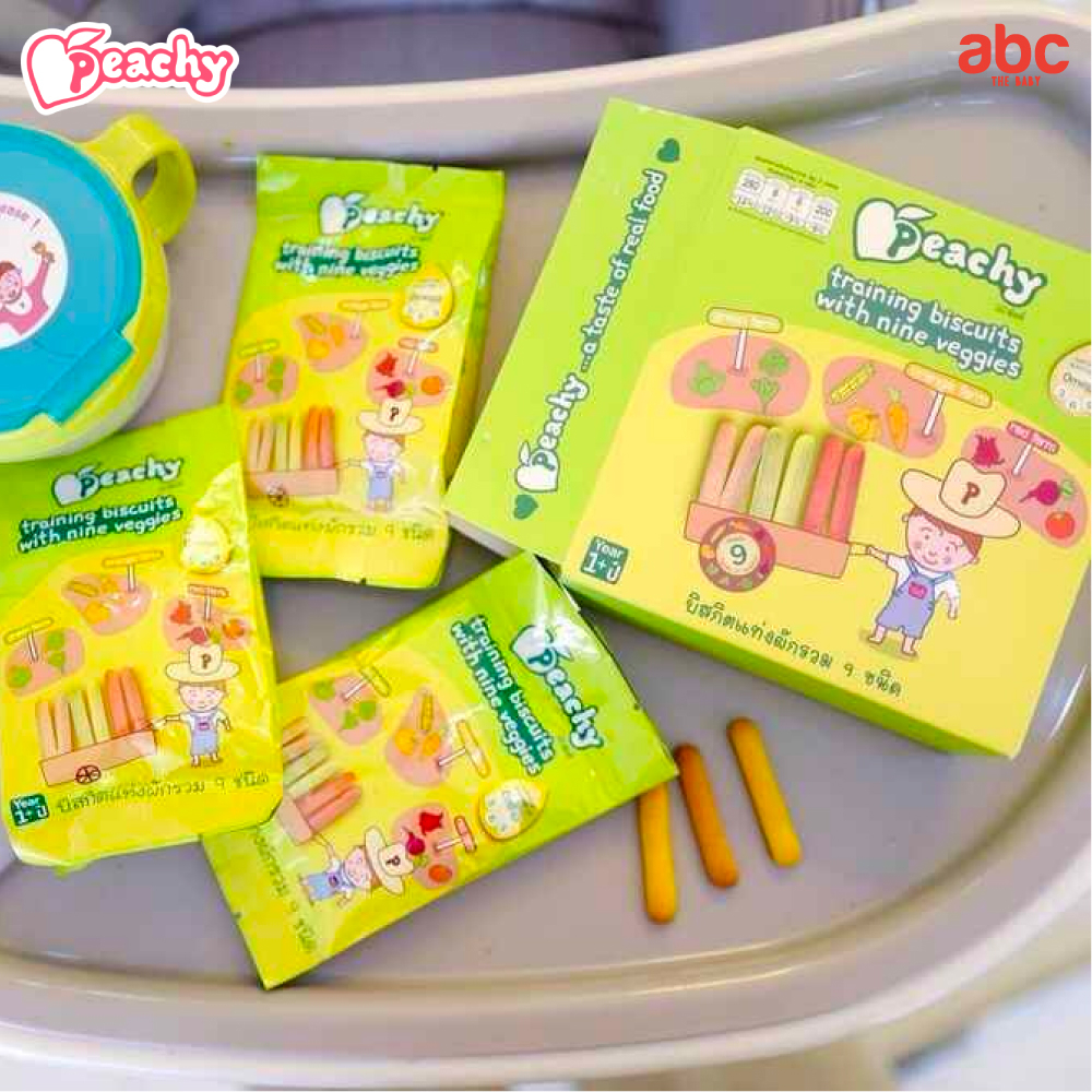 Peachy ขนมเด็ก บิสกิตแท่งผักรวม 9 ชนิด Training Biscuit with Nine Veggies (12 ซอง) สำหรับเด็ก 1 ปีขึ้นไป รูปที่ 4
