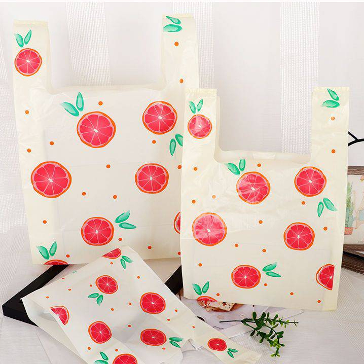 ถุงแฟชั่นลายผลไม้ ถุงพลาสติก สีหวานน่ารักน่าใช้แพ็คละ50ใบ