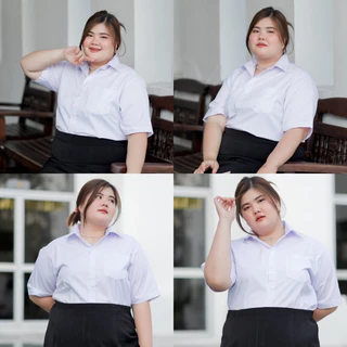 🔸ไซส์ใหญ่🔸 เสื้อนักศึกษาทรงบอย ทรงบอยสาวอวบ [แบบมีเป๋าและไม่มีเป๋า] มีถึงรอบอก56
