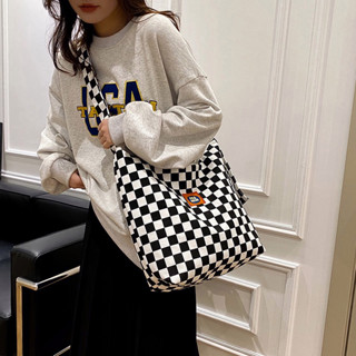 Libra312 Checkerboard กระเป๋าถือ กระเป๋าผ้า แฟชั่นมาใหม่ รุ่น กระเป๋าผ้าใบสบาย ๆ ความจุขนาดใหญ่แฟชั่นผู้หญิงกระเป๋าถือสำหรับการช้อปปิ้งวันที่ปาร์ตี้