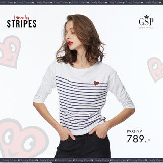 GSP เสื้อยืด เสื้อยืดผู้หญิง Blouse เสื้อยืดแขนยาวลายริ้วสีกรม Lovely Stripes (P9XFNV)