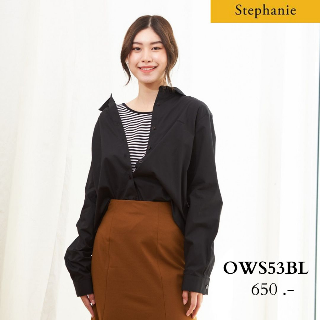 GSP Stephanie เสื้อเชิ้ตแขนยาวสีพื้น สีดำ (OWS53BL)