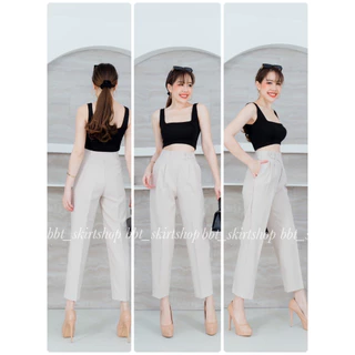 New🎉กางเกง9ส่วนเอวสูงจีบหน้ากระดุมข้าง#ทรงหลวม#หูช้าง