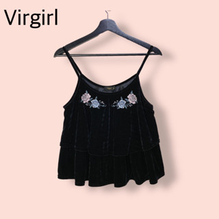 เสื้อ Virgirl ผ้ากำมะหยี่อย่างดี (ไซด์ -  M   อก 36-37 ยาว 22.5 นิ้ว)  เสื้อสายเดี่ยวทรงสวยน่ารักมาก ปักนูนสวย