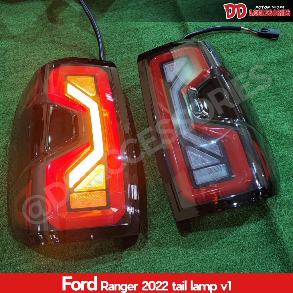 ไฟท้าย Ranger 2022 2023 ลาย V1 LED บาร์ สีดำแดงไฟท้ายแต่ง ปลั๊กตรงรุ่น
